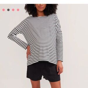 Hatch Maternity Long Sleeve Tee, Black and White Stripe